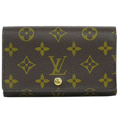 Authentic Louis Vuitton LV Porte Monet Vier Trésor Monogram Fold Wallet Brown