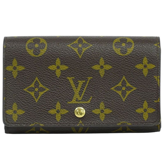 Authentic Louis Vuitton LV Porte Monet Vier Trésor Monogram Fold Wallet Brown