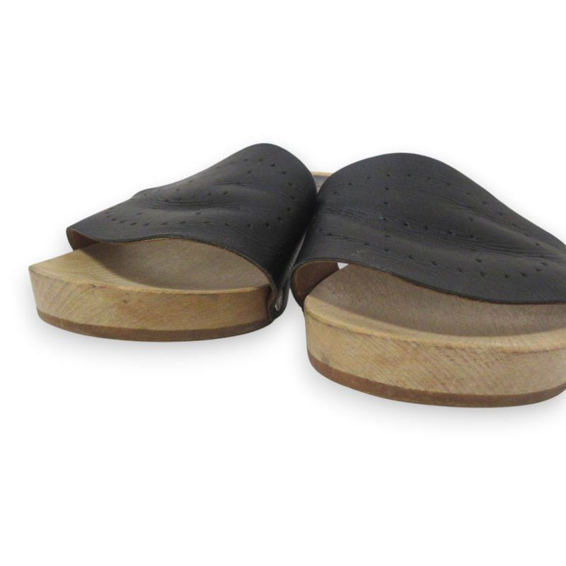 Hermes Evelyn H Logo Leather Wooden Sandals 35 Approx 22cm (8.66in) Black