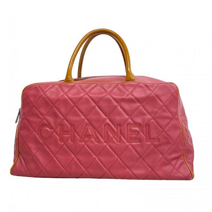 Chanel Boston Bag Matelasse Leather Patent Leather Pink Silver Hardware Men