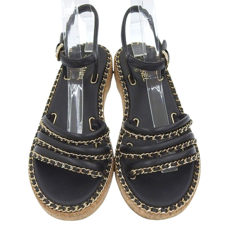 Chanel Leather Coco Mark Chain Strap Sandals G35779 35C Approx 22.5cm (8.86in)