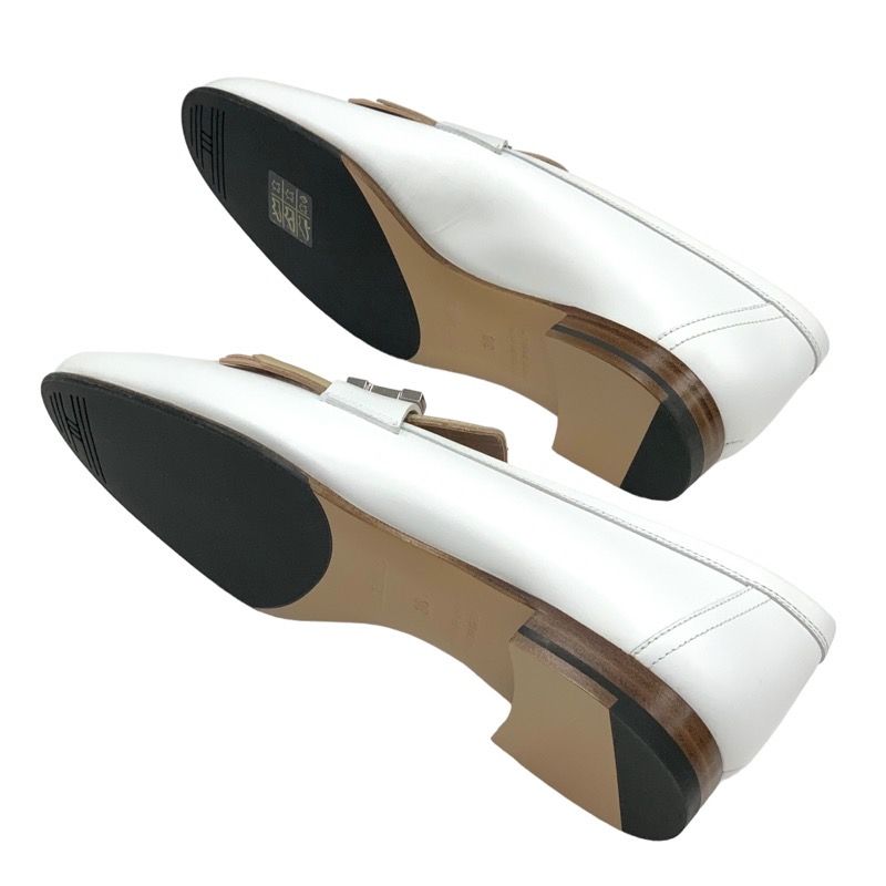 Hermes Royale Loafers Leather Shoes Leather White Beige Silver Unused Moccasins