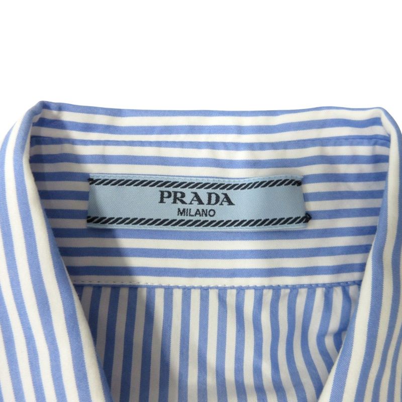 24ss Prada Button Down Shirt Blouse Cut and Sewn Gold Button Logo Embroidery