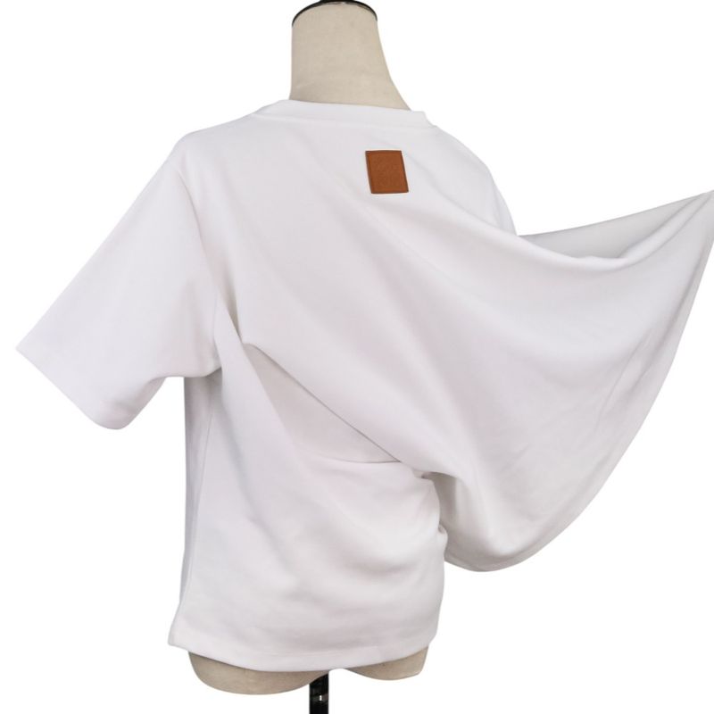 Loewe Cropped Draped T-Shirt Asymmetrical Deformed Cut and Sewn L White Women's