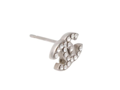 Chanel CC Logo Earrings 09 Rhinestone Metal Silver Clear — view 3