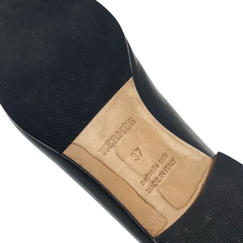 Hermes Paris Loafer Leather Shoes Leather Black Silver Hhardware Moccasin Flat