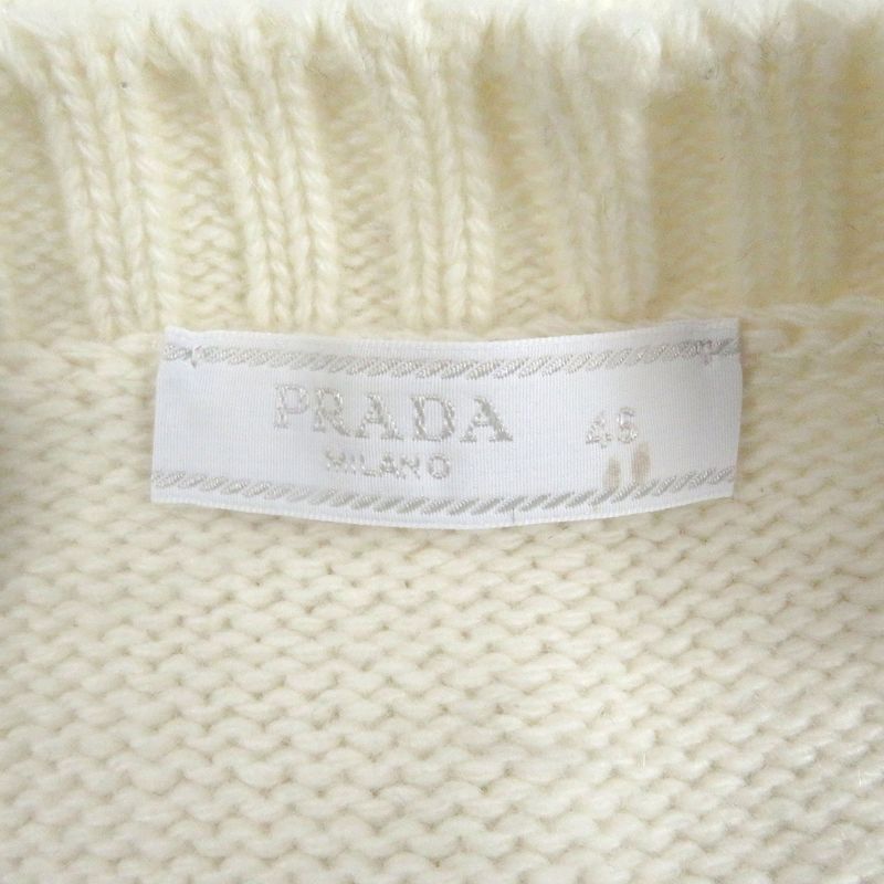 Prada 24AW Umb645 Virgin Wool Cashmere Logo Embossed Long Sleeve Knit Sweater