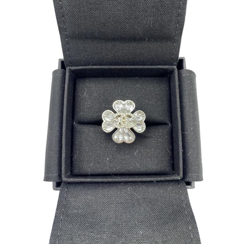 Chanel Aba913 B10902 No032 Metal & Strass Silver Gold & Crystal Clover No 14