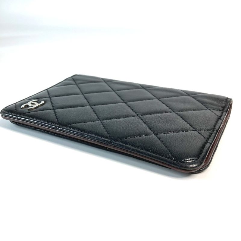 Chanel Passport Case CC Logo Coco Mark Matelasse Quilted Leather Black
