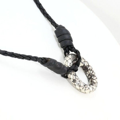 Bottega Veneta Intrecciato Circle Silver Leather Necklace 56 — view 2