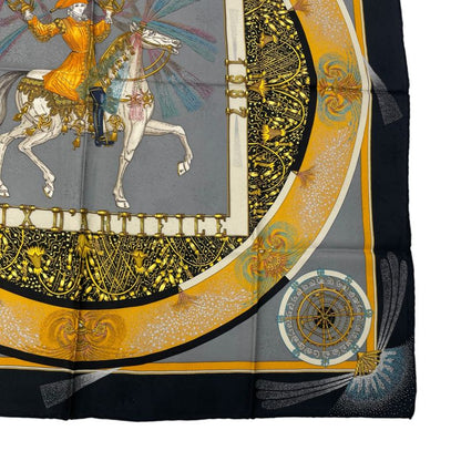 Hermes Carree 90 FEUX D'artifice Artisanal Fire Silk Scarf Black