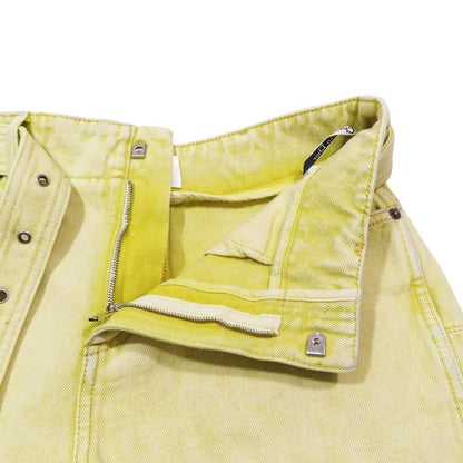 22SS Christian DIOR Washed Denim Shorts Zip Fly With Belt F36 Yellow Women Used