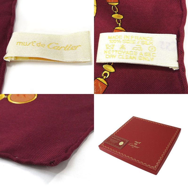 Cartier Must De Cartier Scarf 100% Silk Red Bordeaux Small Accessories Fashionab