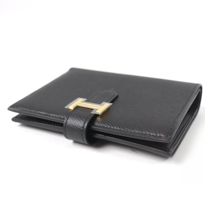 Hermes Bearn Compact Gold Hardware Vaux Epson Bifold Wallet Black With W