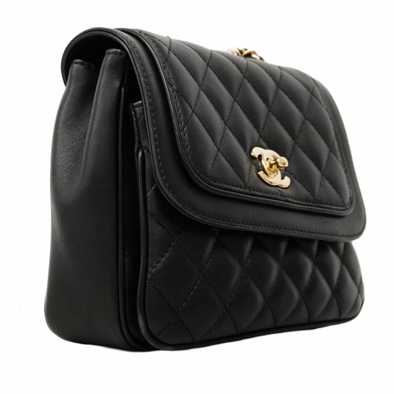 Chanel Shoulder Bag Matelasse Lambskin Black Chien Pan Gold Hardware Women