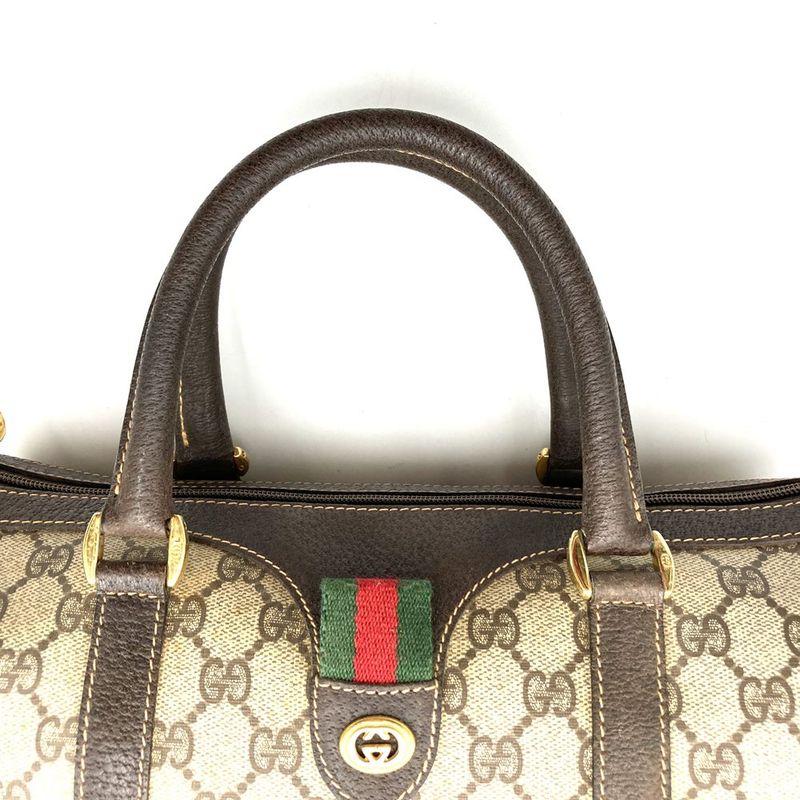 Gucci 40 02 Boston Bag Handbag GG Supreme Leather Brown Ladies Men Old Vintage