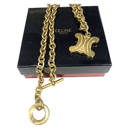 Celine ⑤ Macadam Big Logo Chain Necklace Unisex Gold