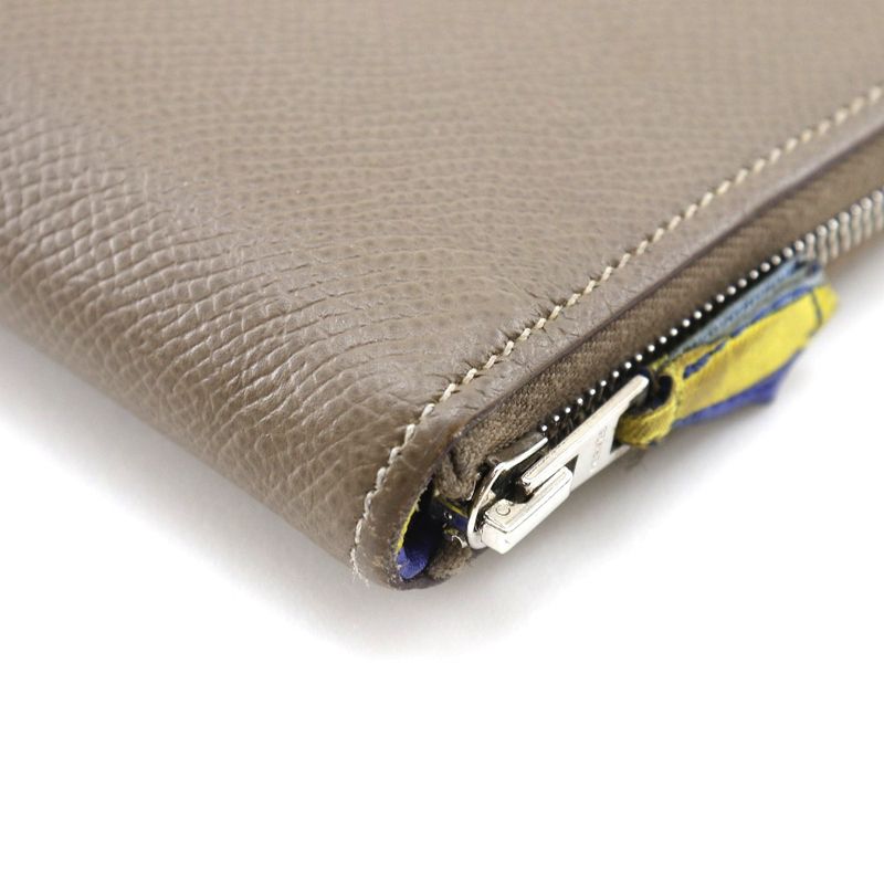 Hermes Azap Long Silk-in Vaux-epson Etoupe Brown □R Ladies Long Wallet