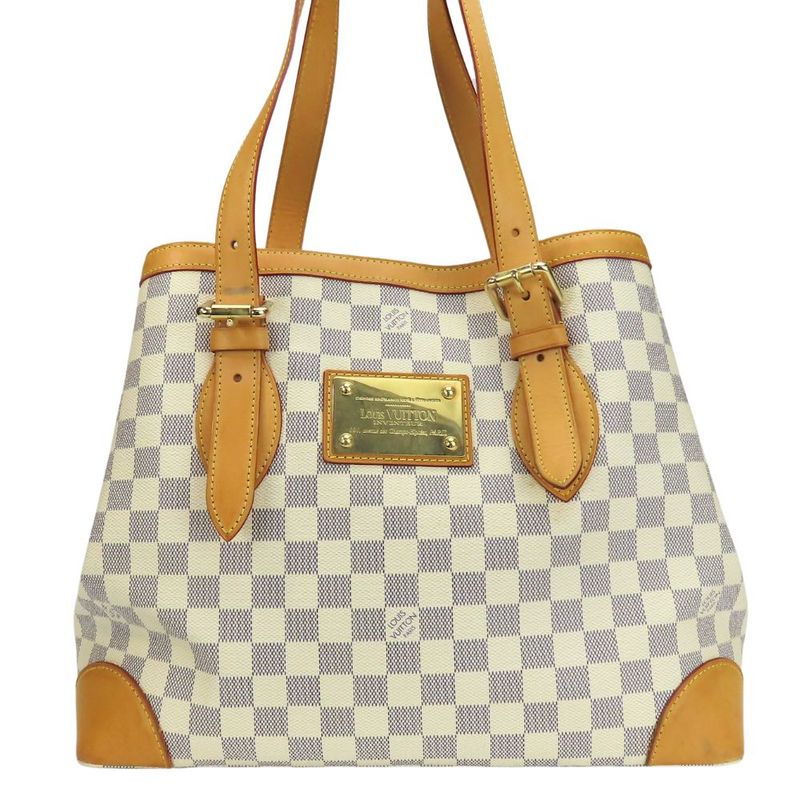 Louis Vuitton Tote Bag Hampstead MM N51206 Damier Azure Nubuck White Gold