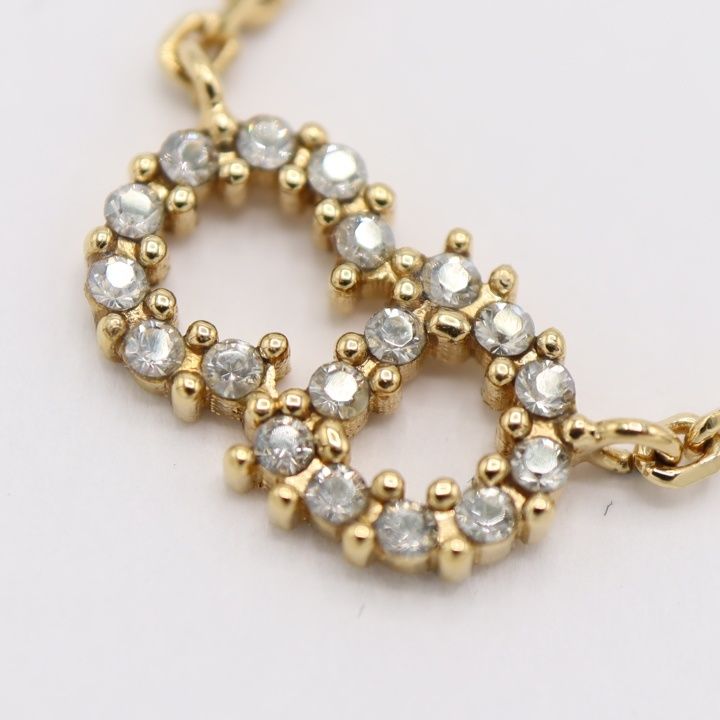 Christian DIOR Necklace CD Logo Faux Pearl Approx 4.3g Gold Color Accessory