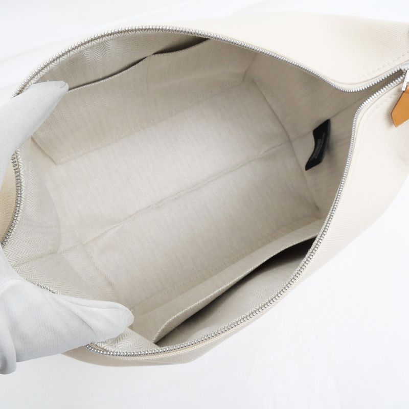 Hermes Brid A Black GM Natural Handbag Pouch Beige Ladies Men's
