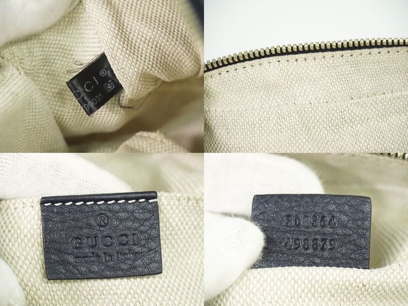 Authentic Gucci Soho Small Disco Tassel Shoulder Bag Pochette Leather Navy