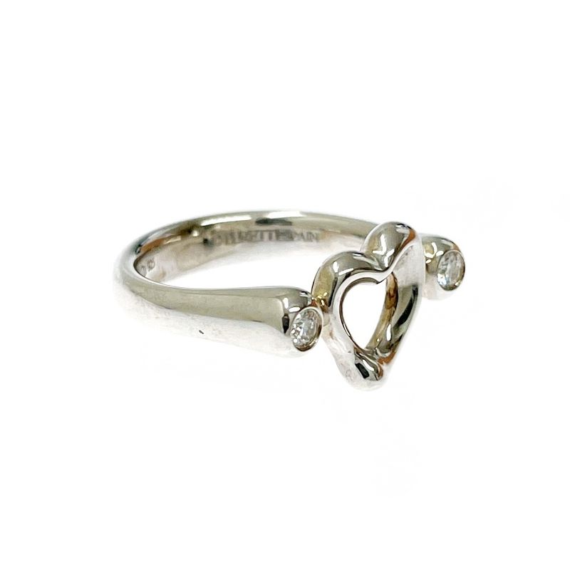 Tiffany & Co Silver Diamond Open Heart Ring 3.2g 925 Engraved 350097 Ring