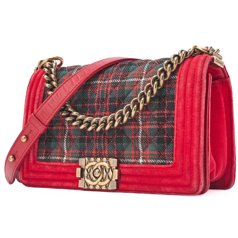 Chanel Boy Chanel Matelasse Chain Shoulder Cotton And Peroa Red And Multicolor