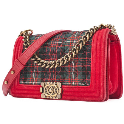Chanel Boy Chanel Matelasse Chain Shoulder Cotton And Peroa Red And Multicolor