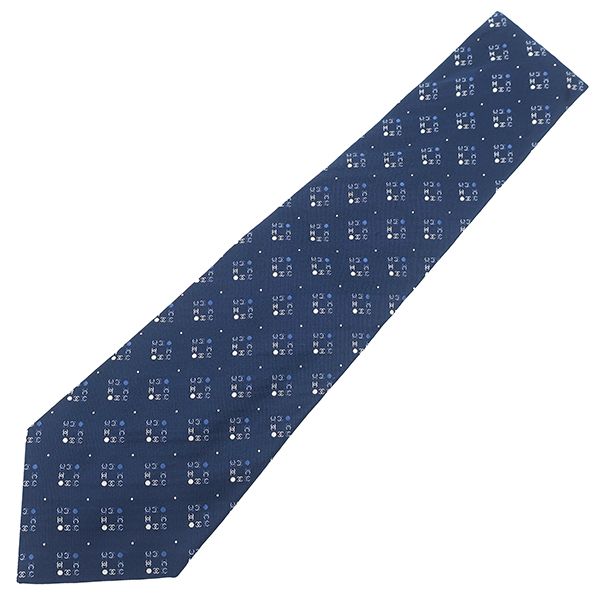Chanel Necktie Coco Mark Block 10cm (3.94in) Silk Navy Blue