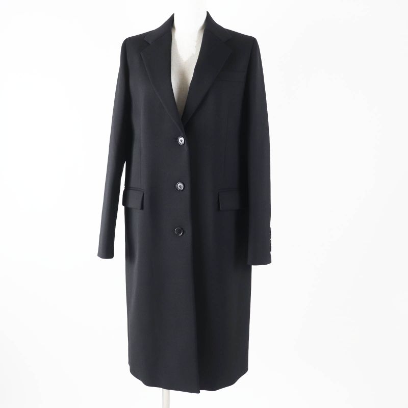 Prada 2021 P6490 Wool Long Length Chester Coat Black 38 Garmented Made In