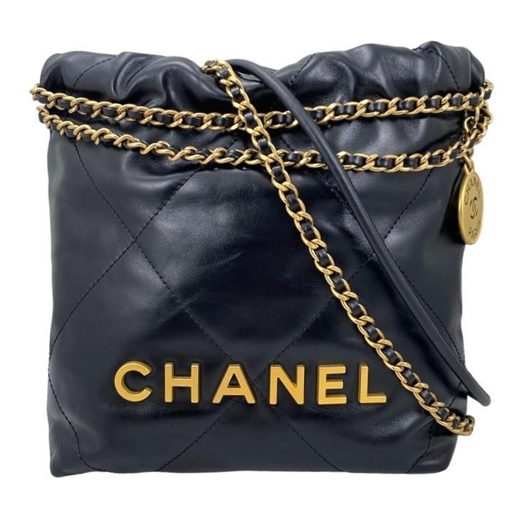Chanel Shoulder Bag 22 Mini As3980 Shiny Calfskin Black Chain Bag Gold Hardware
