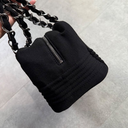 Chanel Chain Shoulder Bag Coco Mark Cotton Jersey Black Silver Hardware Deca