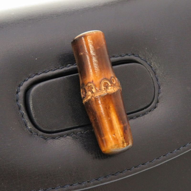 Gucci Bamboo Leather Navy 000 46 0188 2WAY Handbag Bag Navy Blue 0043 Gucci