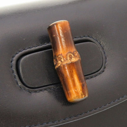 Gucci Bamboo Leather Navy 000 46 0188 2WAY Handbag Bag Navy Blue 0043 Gucci