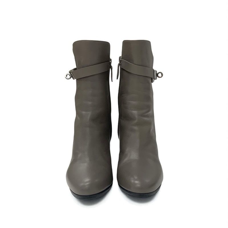Hermes Boots Short Shoes Leather Grey Silver Kelly Hardware