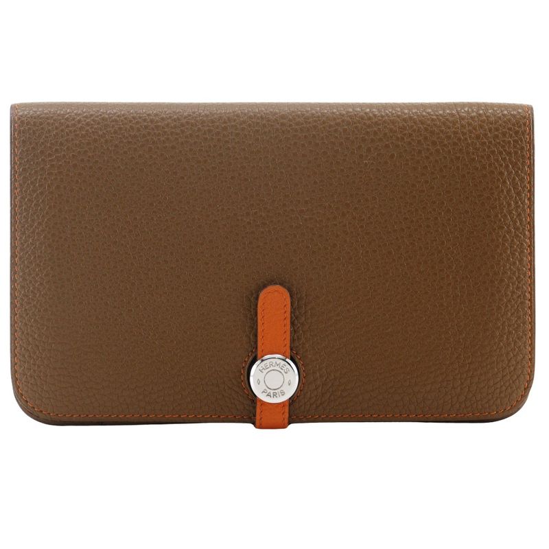 Hermes Dogon Bi-color Togo Brown/orange □M Unisex Long Wallet