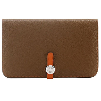 Hermes Dogon Bi-color Togo Brown/orange □M Unisex Long Wallet