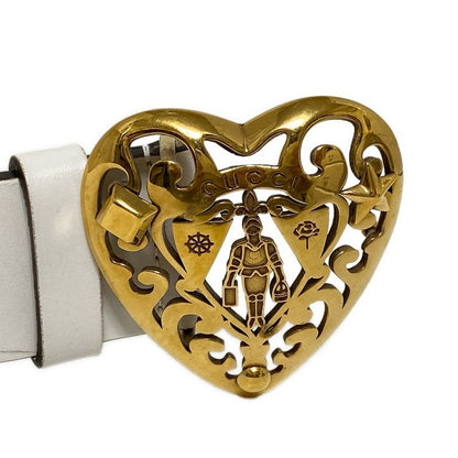 Gucci Belt 85 34 - 207557 White And Gold Heart Cles Strap Leather