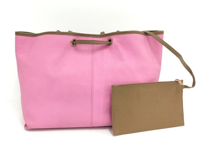 YVES Saint Laurent Neo Double Reversible Tote Bag Leather Pink Brown 284650