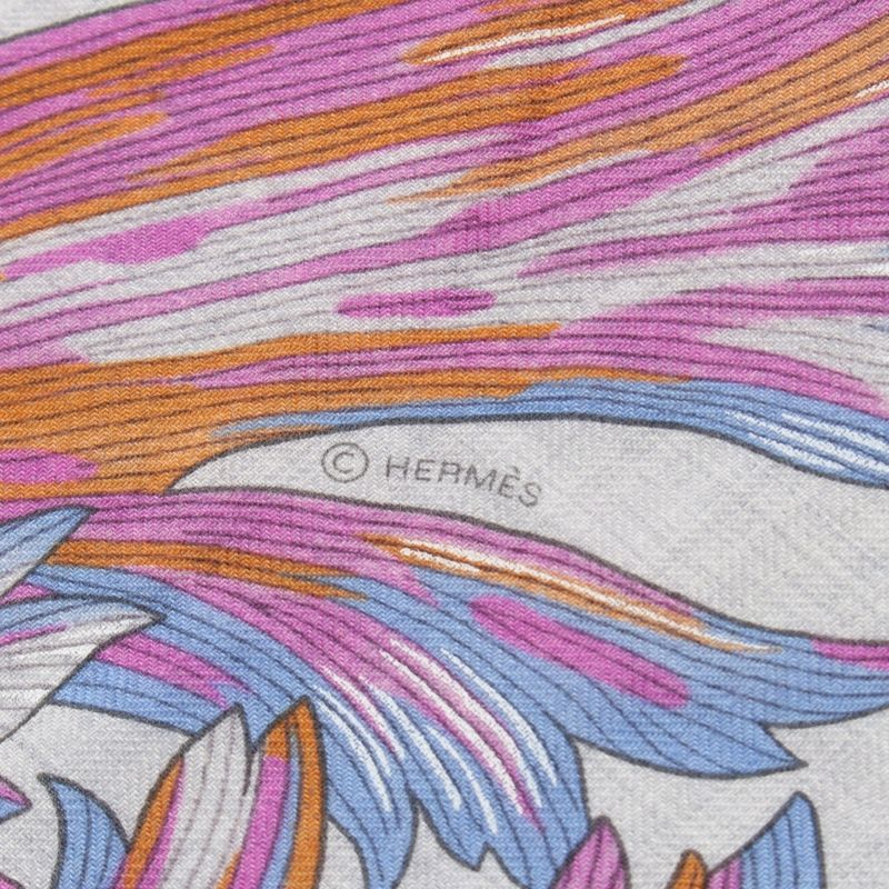 Hermes Triangle Jean Tulipomanie Cashmere Silk Floral Scarf Gray