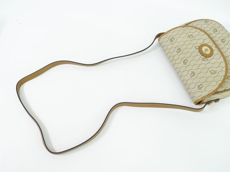 Authentic Christian DIOR Honeycomb Pattern Shoulder Bag Pochette PVC Beige Bag