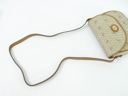 Authentic Christian DIOR Honeycomb Pattern Shoulder Bag Pochette PVC Beige Bag