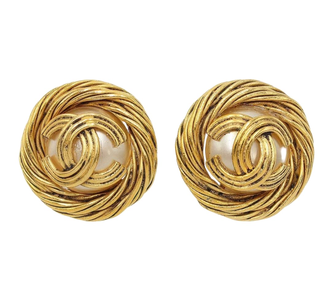 Chanel Fake Pearl Coco Mark Round Earring
