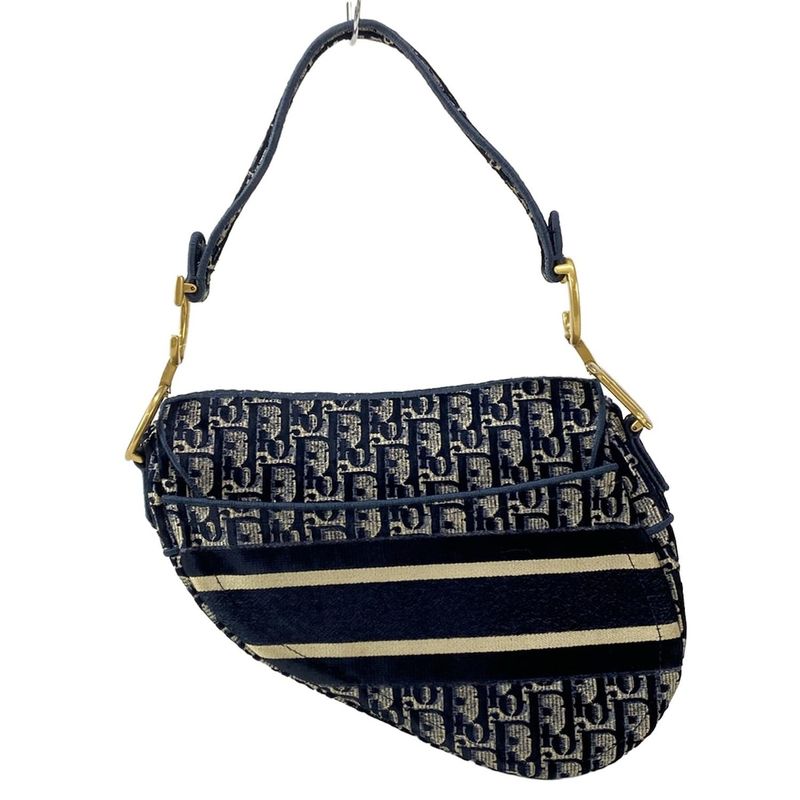 Dior/christian Dior Handbag Saddle Bag Navy Ivory And Gray