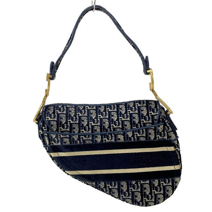 Dior/christian Dior Handbag Saddle Bag Navy Ivory And Gray