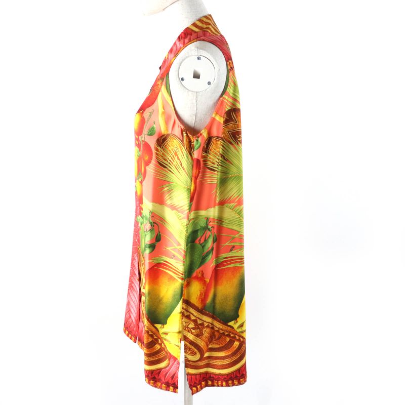Gucci Vintage 1994 100% Silk Tom Ford Period Logo Fruit Print Gold Button