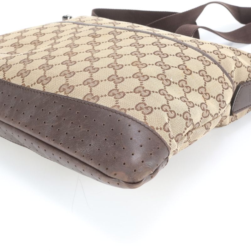 Gucci GG Canvas Perforated Leather Shoulder Bag Crossbody Messenger Business