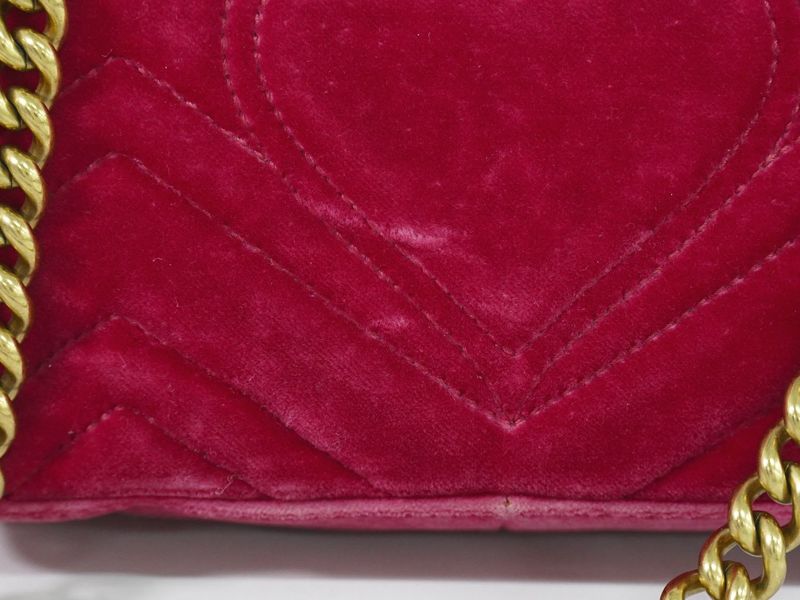 Authentic Gucci GG Marmont Chain Shoulder Bag Pochette Velour Pink 446744 Bag