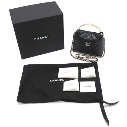 Chanel Top Handle 2WAY Bag Shoulder Bag Black Gold Hardware Matelasse